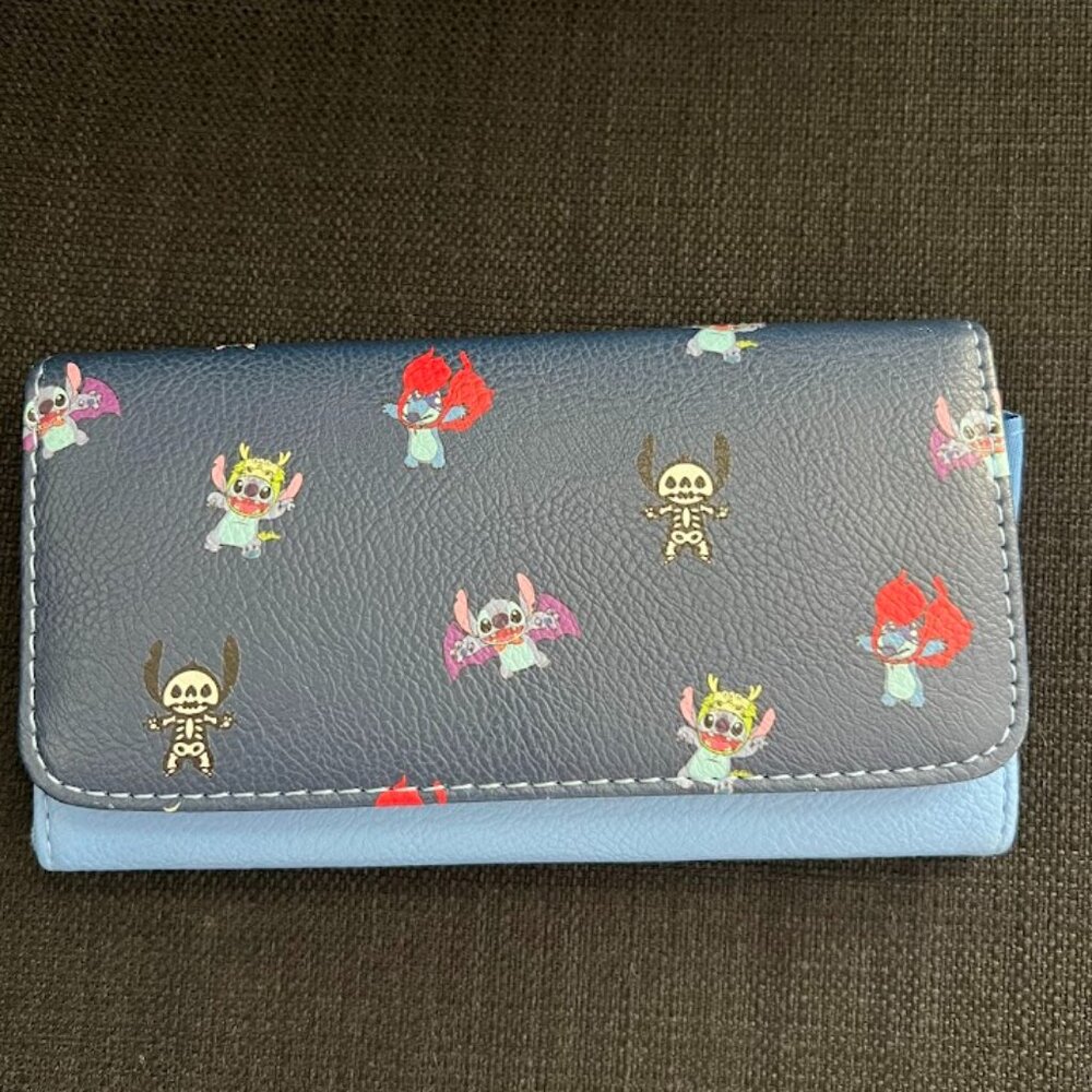 Disney Loungefly Blue Stitch Halloween Costume Tri Fold Wallet
